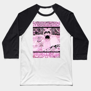 PINK BLACK PSYCHEDELIC SKULL, BUTTERFLIES,OWLS AND FANTASTIC CREATURES Fantasy Baseball T-Shirt